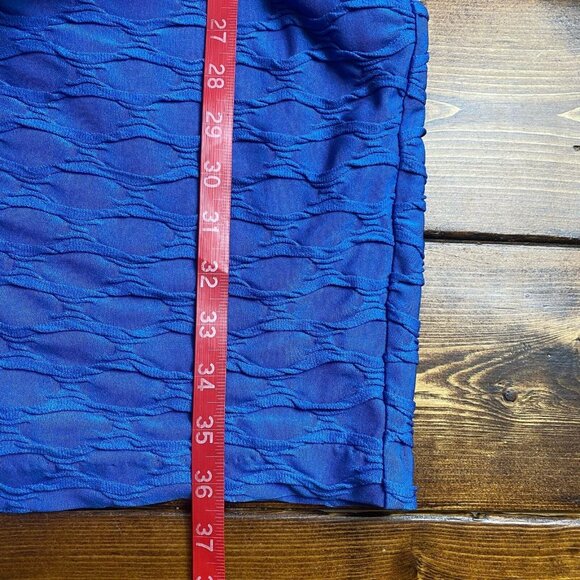 London Times Pencil Dress women’s Blue Textured Curved Lined Short Sleeve Size 8 - Picture 7 of 9